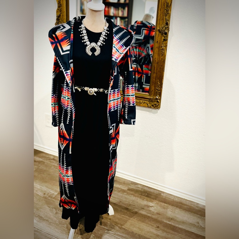 Aztec Tribal Southwestern Cowboy Western Rodeo style long Cardigan Sz Small